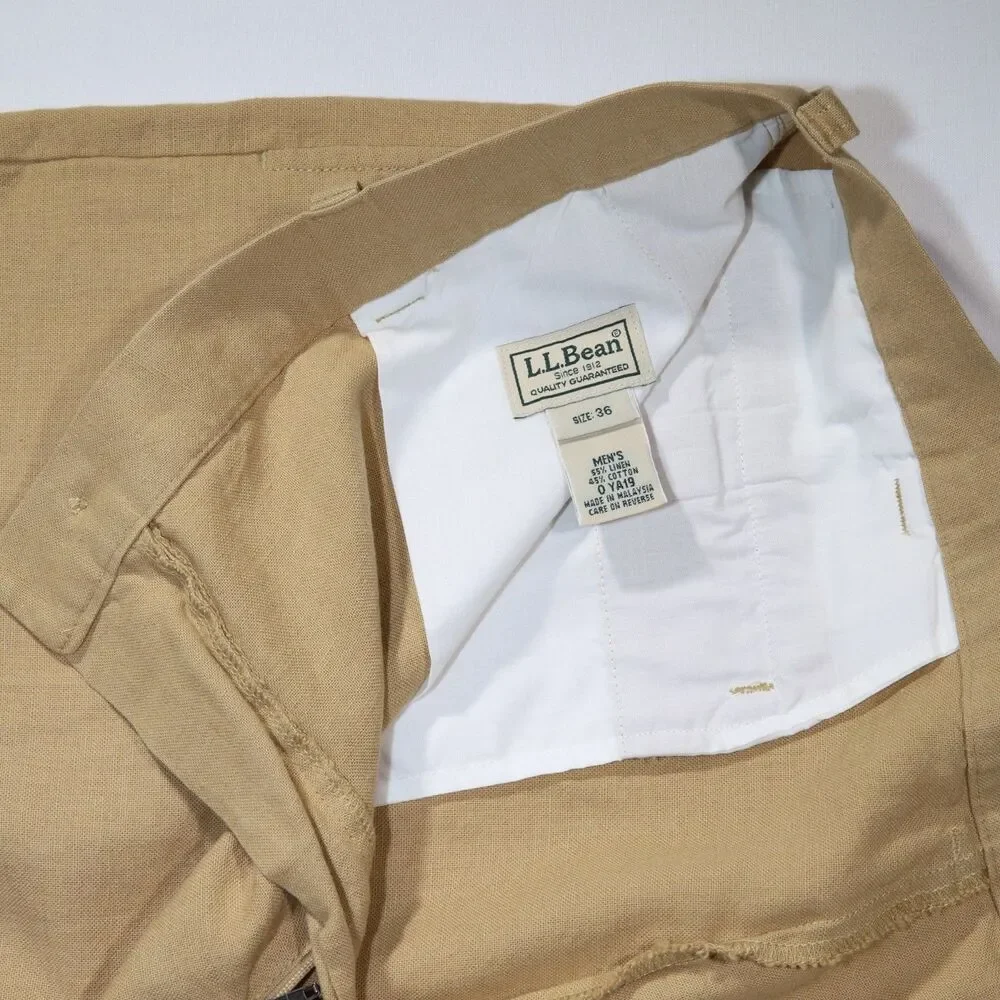 LL Bean Mens 36 Linen Cotton Blend Shorts Flat Front Casual Summer Khaki Tan 8